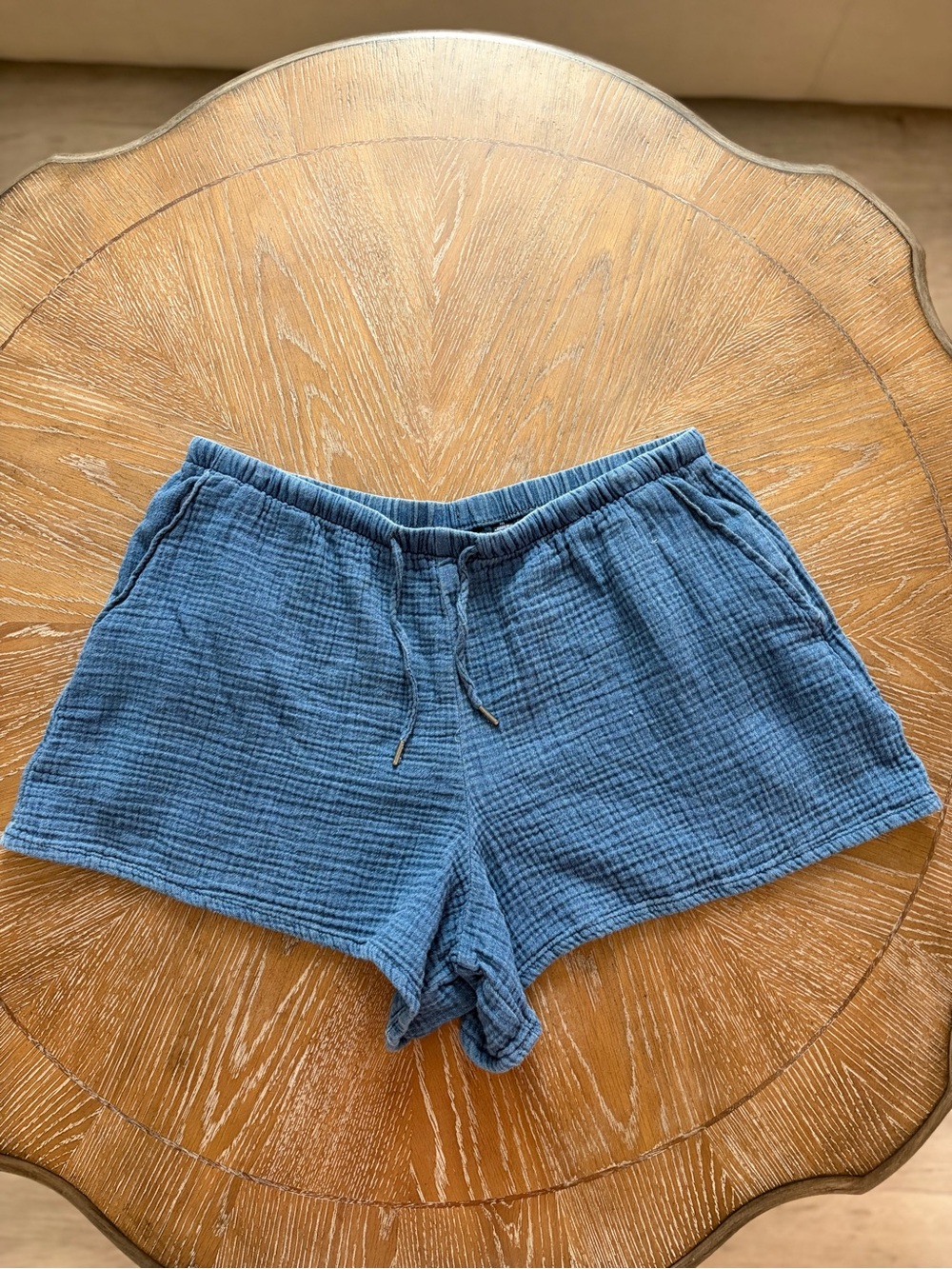 Women's Blue Gauze Drawstring Lounge Shorts